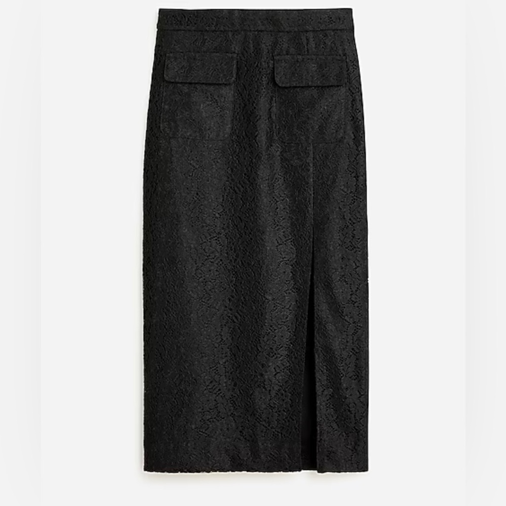J. CREW Black Lace Textured Pencil Skirt Front Pockets & Side Slit Size 2